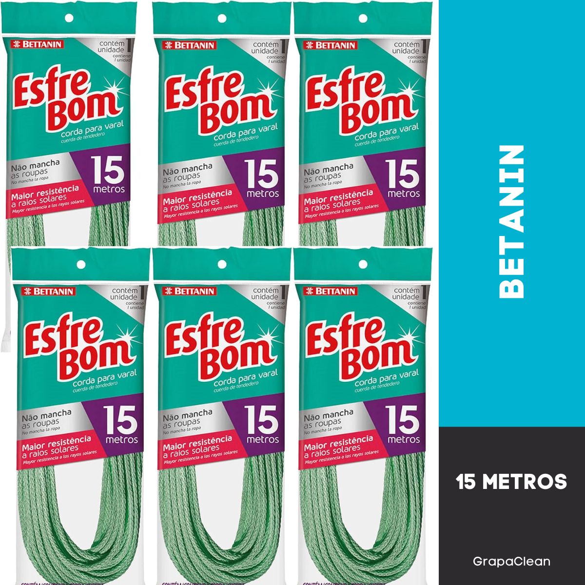 KIT 6 CORDA P/VARAL PLASTICA 15M ESFREBOM