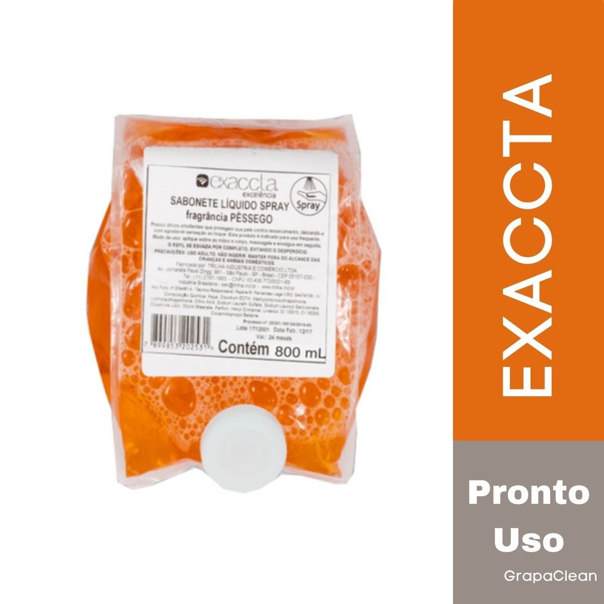 SABONETE SPRAY EXACCTA 800ML SACHE PESSEGO